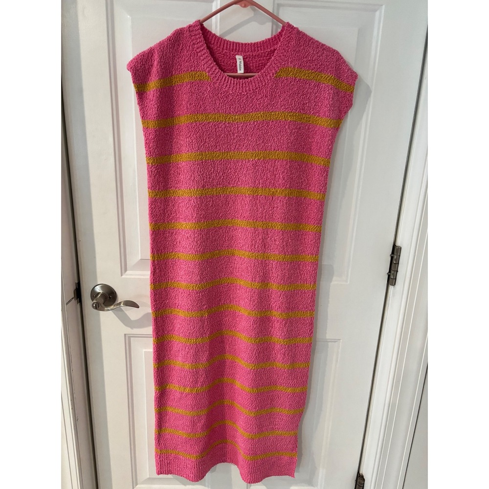 Wishlist Pink Mustard Striped Boucle Knit Sleeveless Midi Sweater Dress Medium